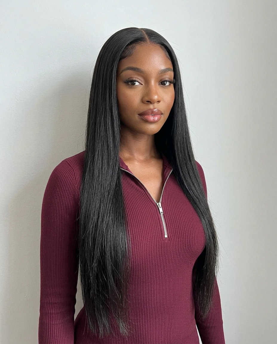 Generated editorial portrait with silky straight hair